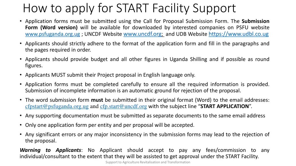 how to apply for start facility support 1