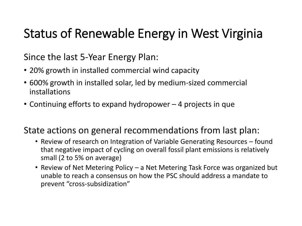status of renewable energy in west virginia