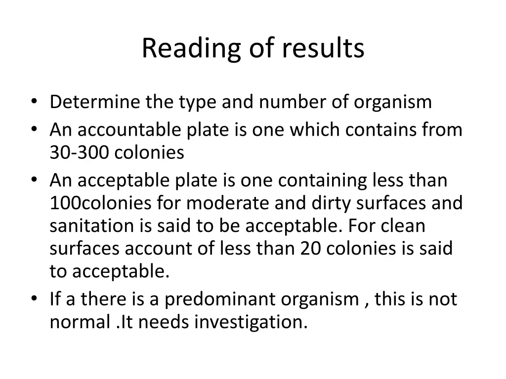 reading of results