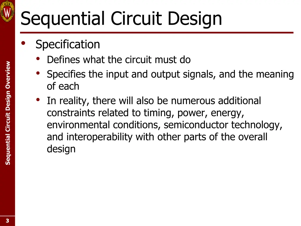 sequential circuit design specification defines