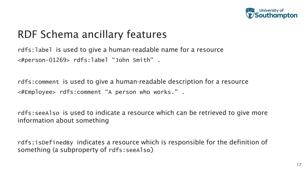 rdf schema ancillary features