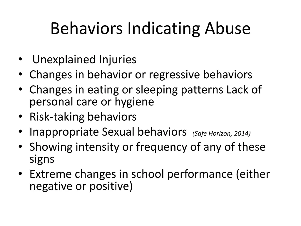 behaviors indicating abuse