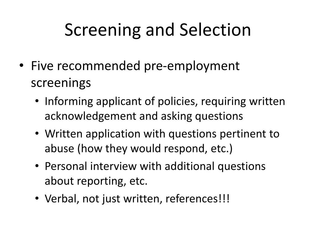 screening and selection