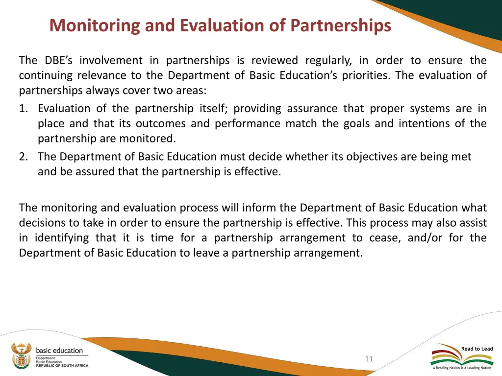 monitoring and evaluation of partnerships