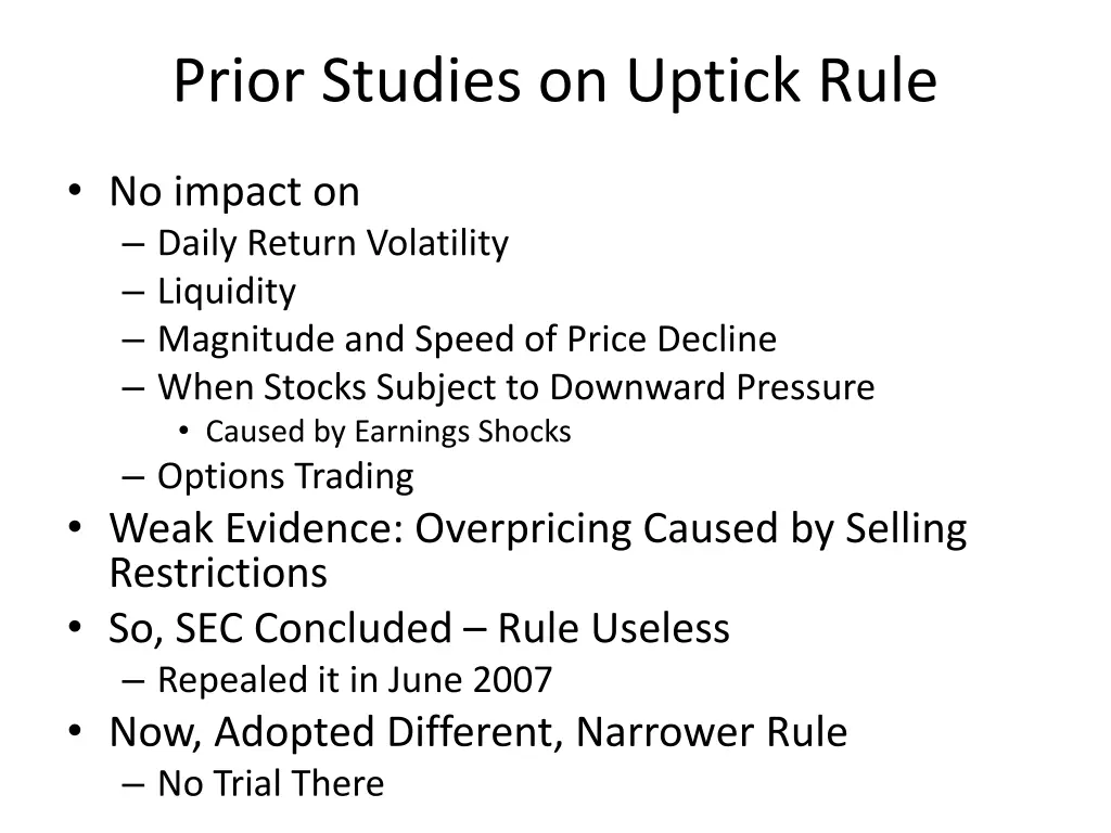 prior studies on uptick rule