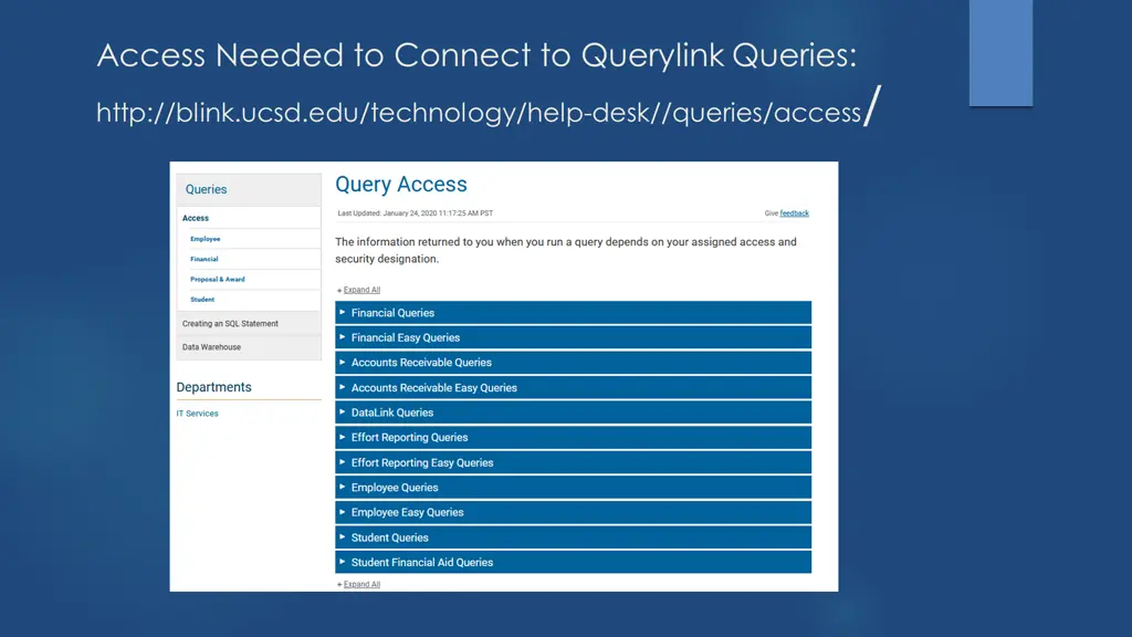 access needed to connect to querylink queries