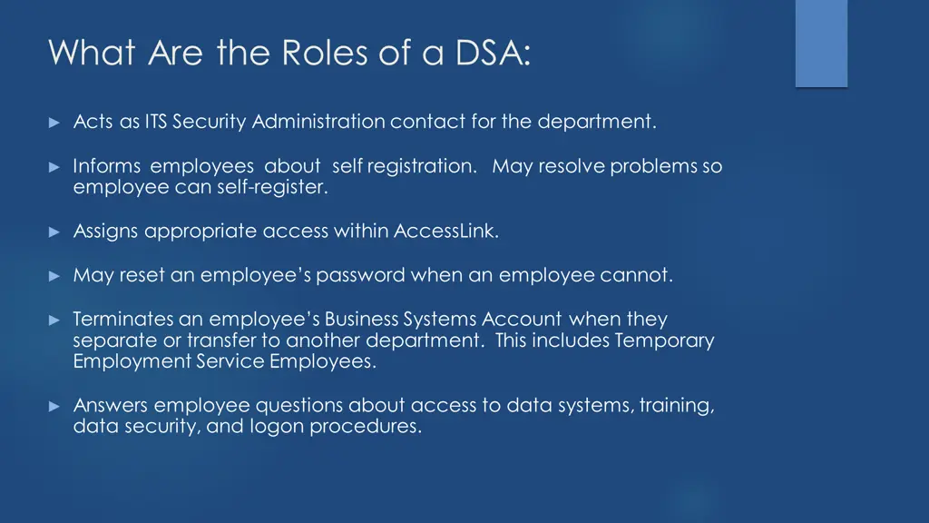 what are the roles of a dsa