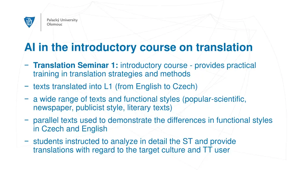 ai in the introductory course on translation
