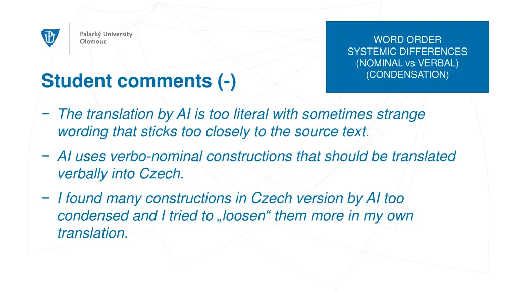 word order systemic differences nominal vs verbal