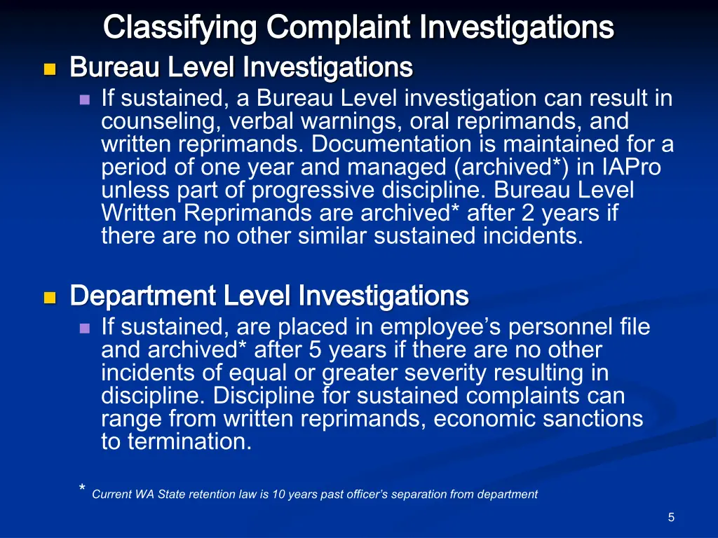 classifying complaint investigations classifying