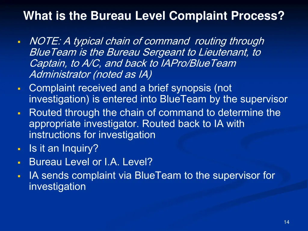 what is the bureau level complaint process