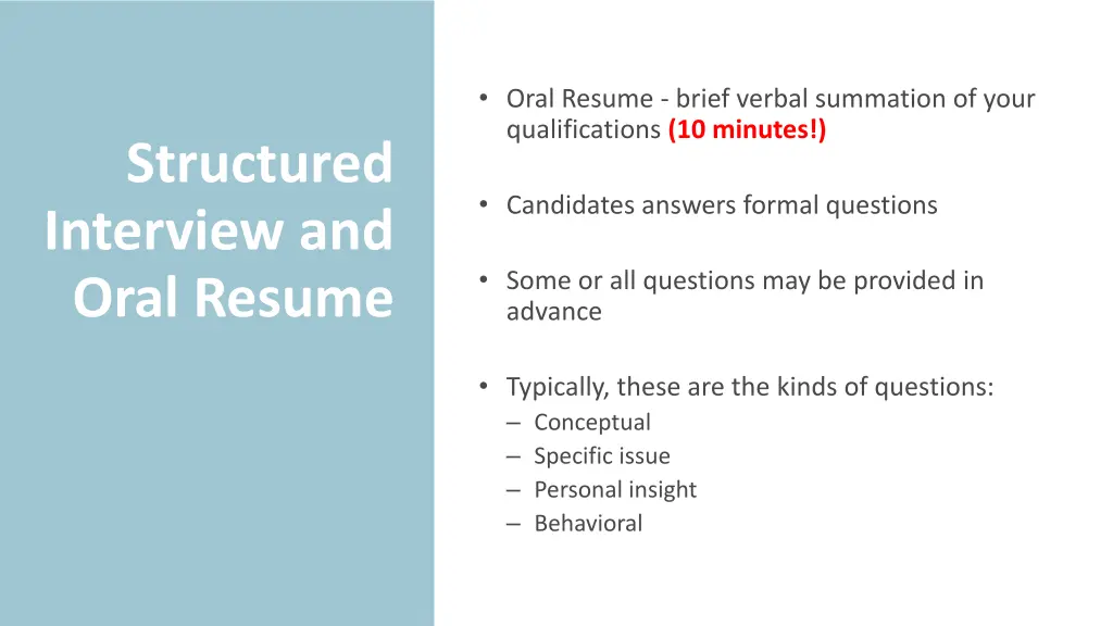 oral resume brief verbal summation of your