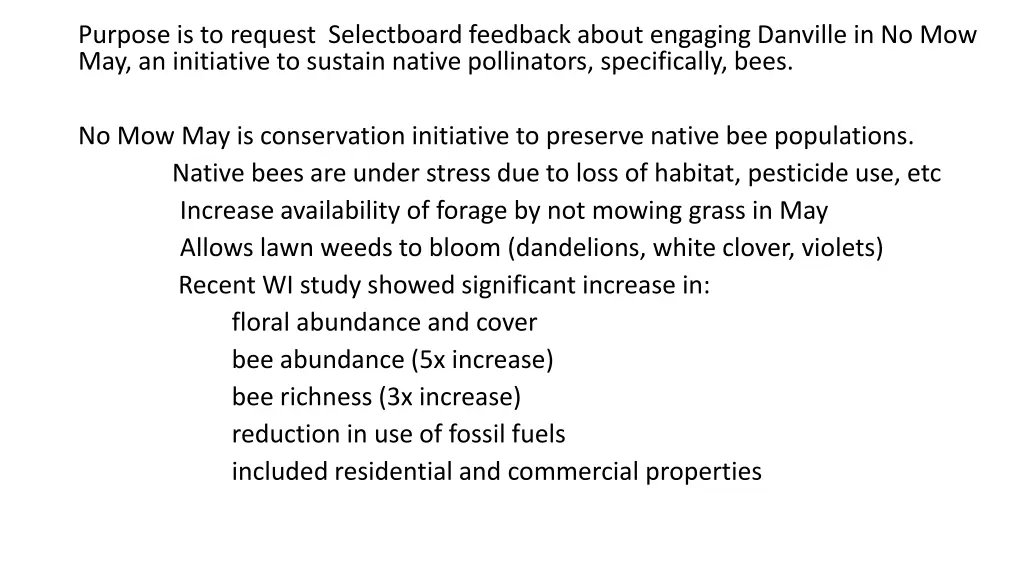purpose is to request selectboard feedback about