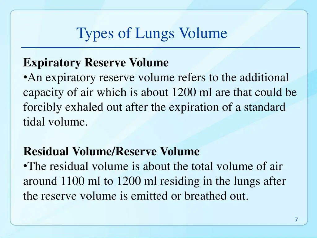 types of lungs volume 1