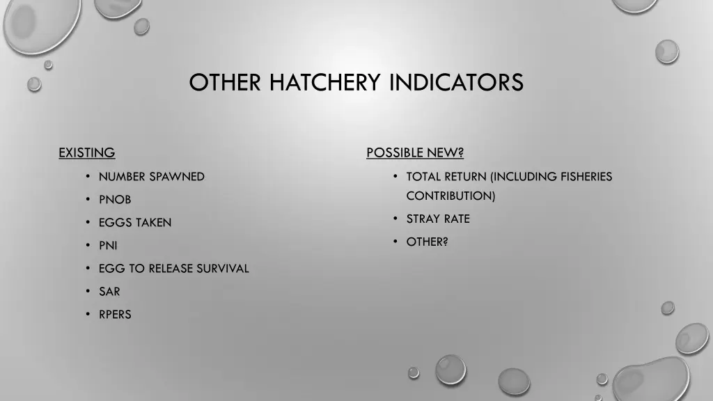 other hatchery indicators
