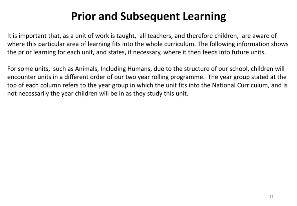 prior and subsequent learning