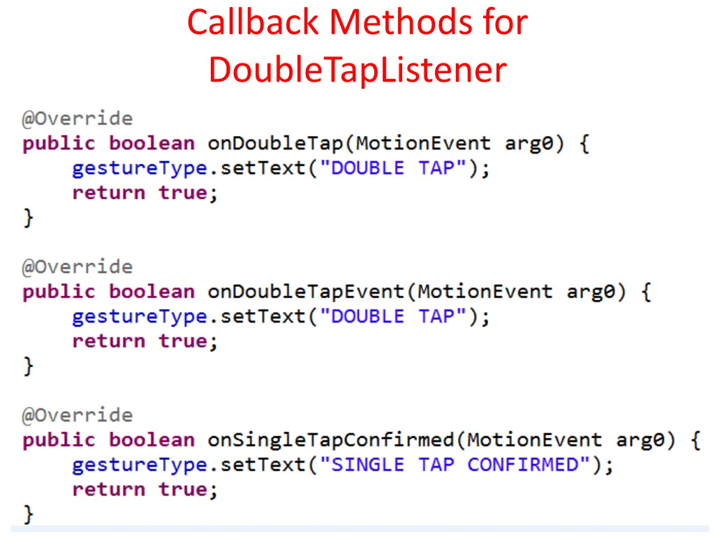 callback methods for doubletaplistener