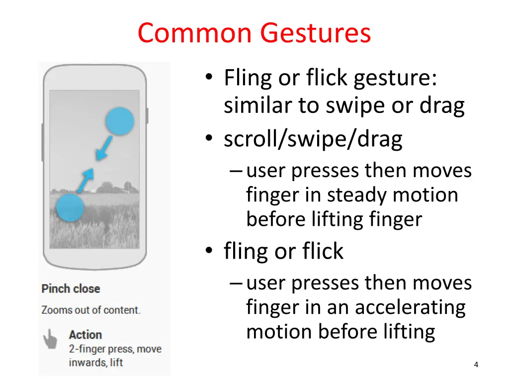 common gestures fling or flick gesture similar