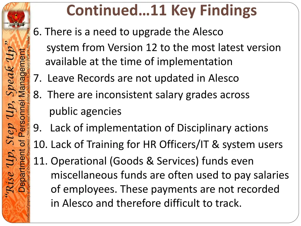 continued 11 key findings