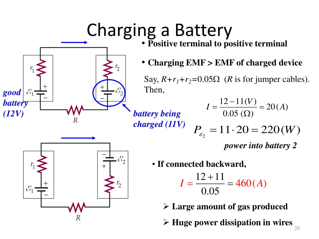charging a battery positive terminal to positive