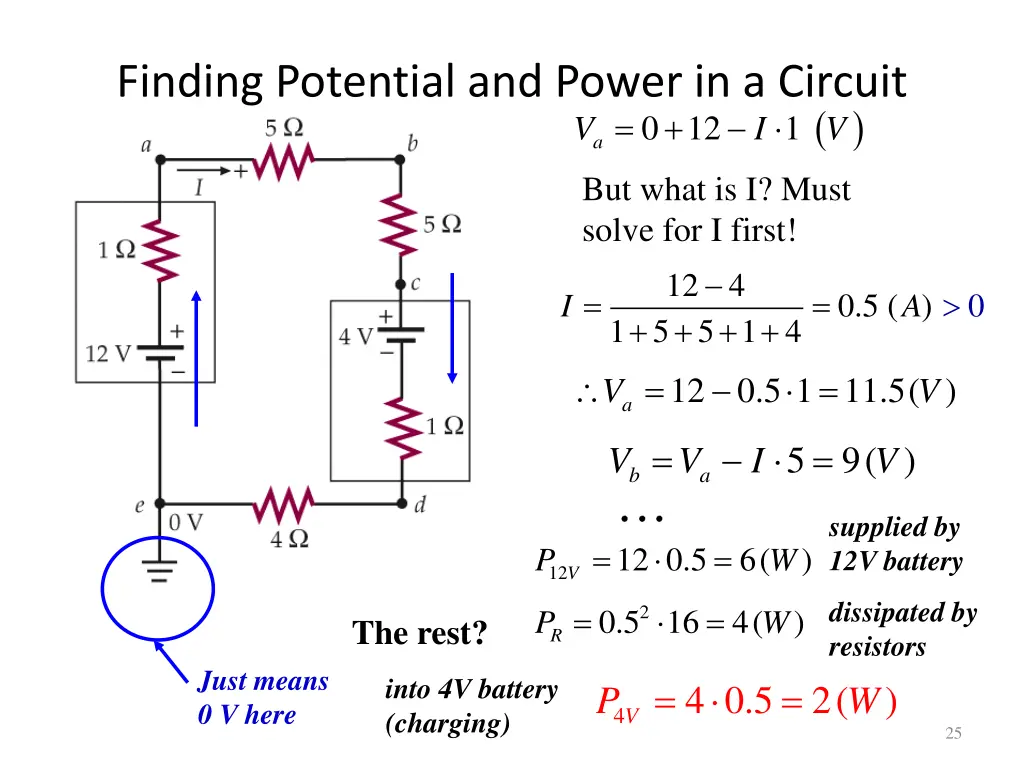 finding potential and power in a circuit