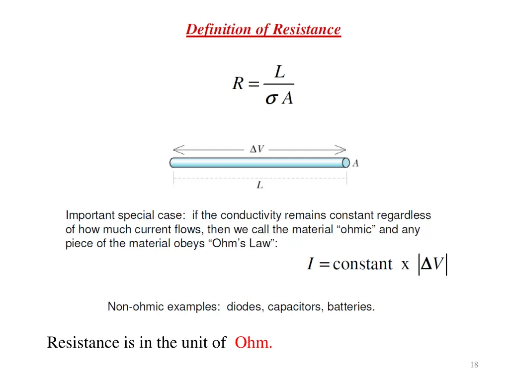 resistance is in the unit of ohm