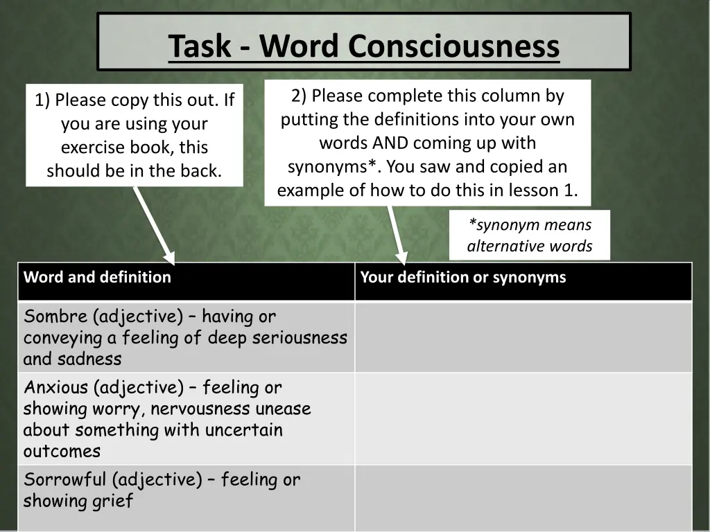 task word consciousness