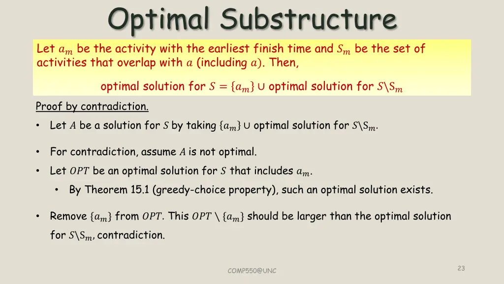 optimal substructure let be the activity with
