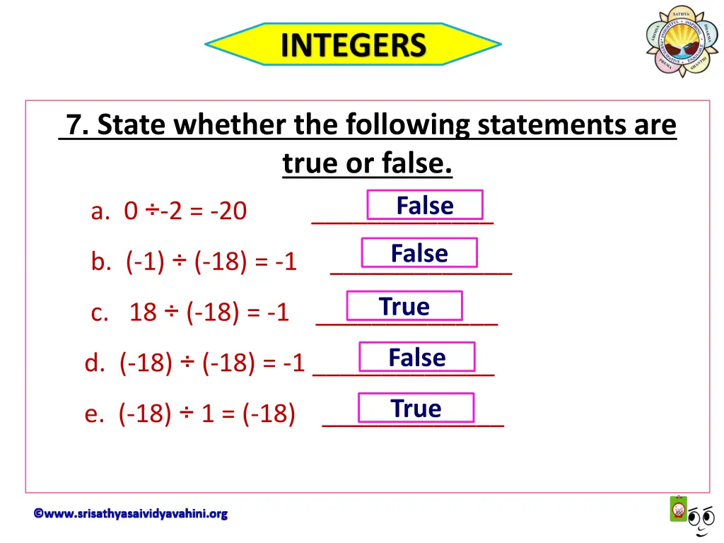 7 state whether the following statements are true