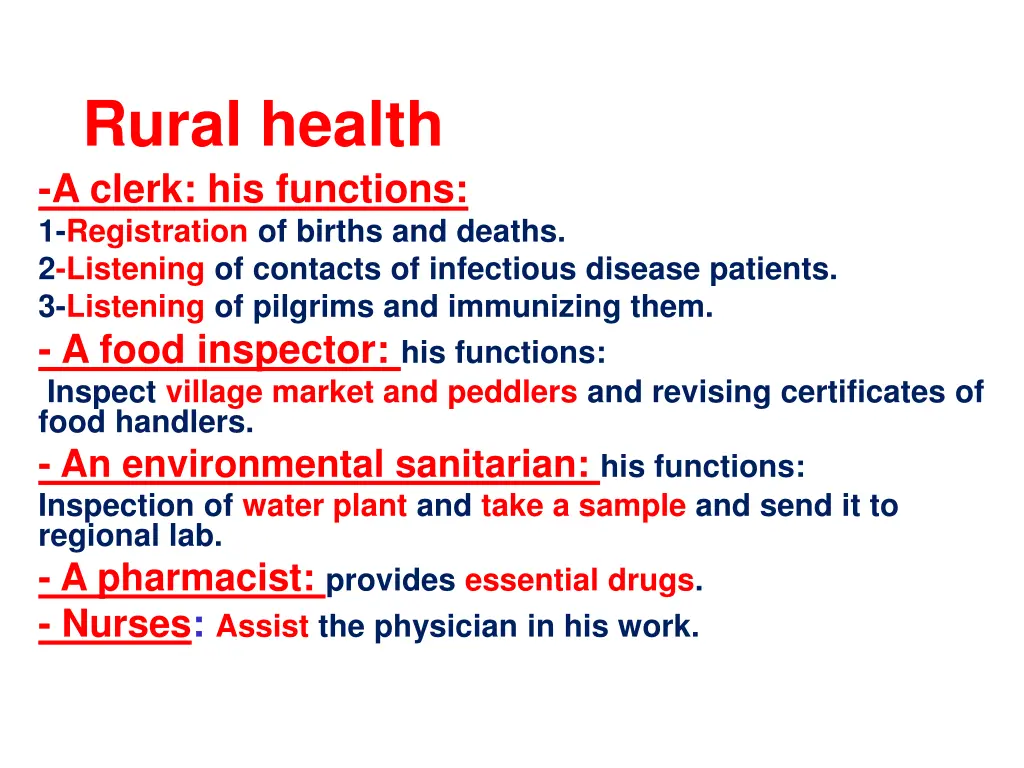 rural health a clerk his functions 1 registration
