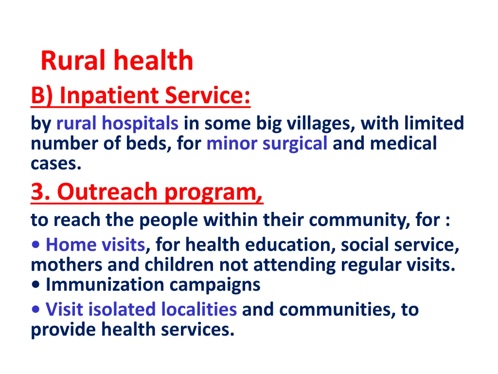 rural health b inpatient service by rural