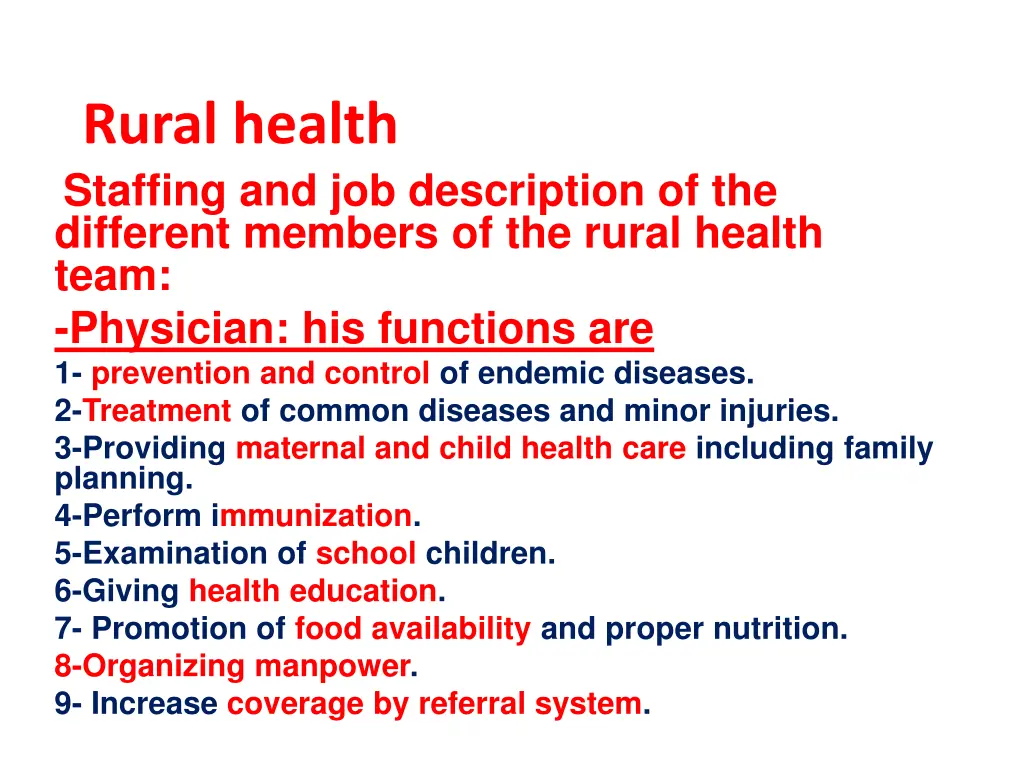 rural health staffing and job description