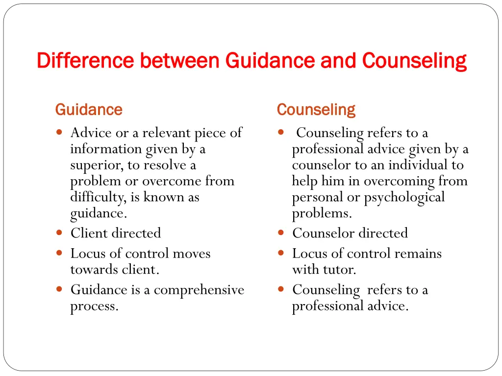 difference between guidance and counseling