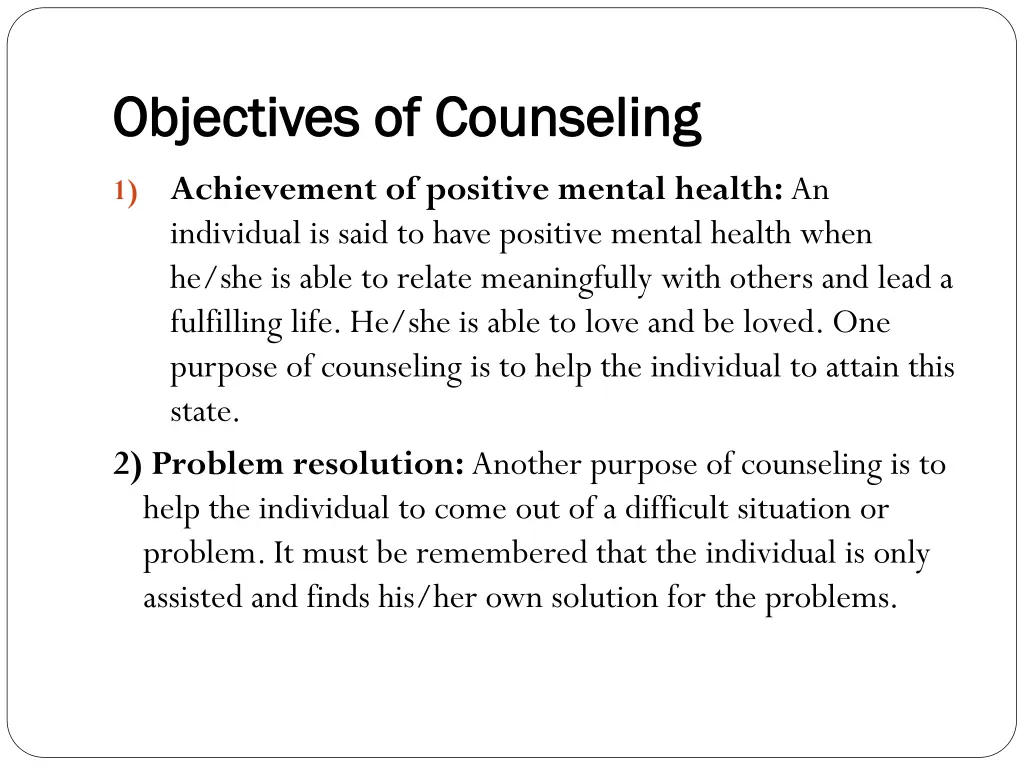 objectives of counseling objectives of counseling