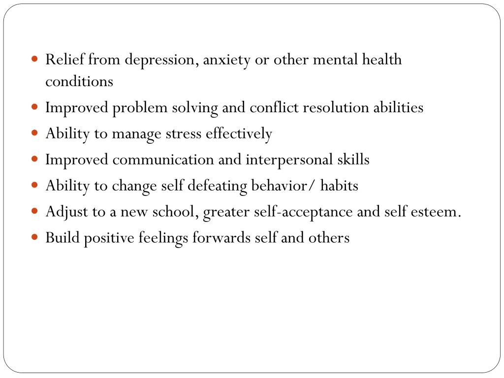 relief from depression anxiety or other mental