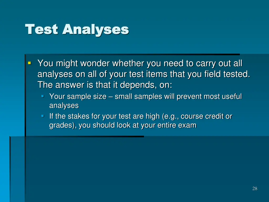 test analyses