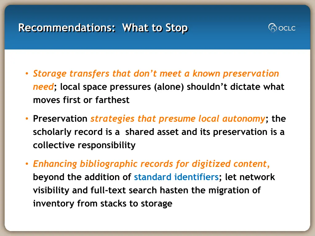 recommendations what to stop
