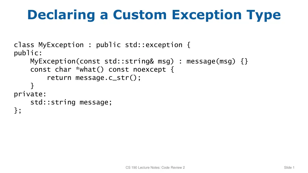 declaring a custom exception type