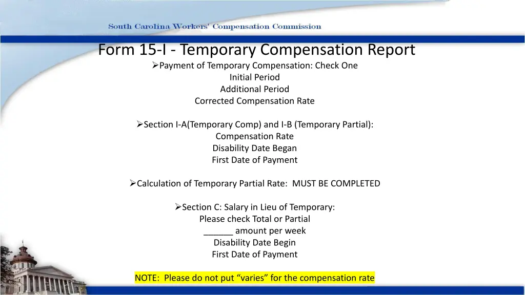 form 15 i temporary compensation report payment