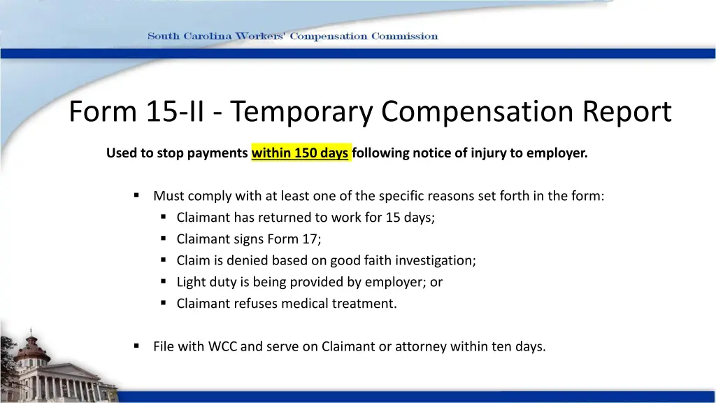 form 15 ii temporary compensation report