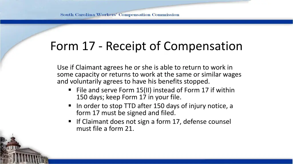 form 17 receipt of compensation