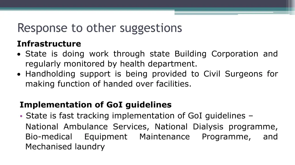 response to other suggestions infrastructure