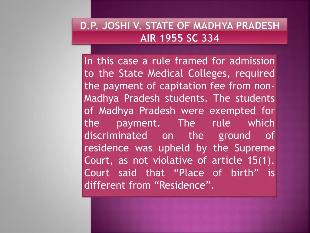 d p joshi v state of madhya pradesh air 1955