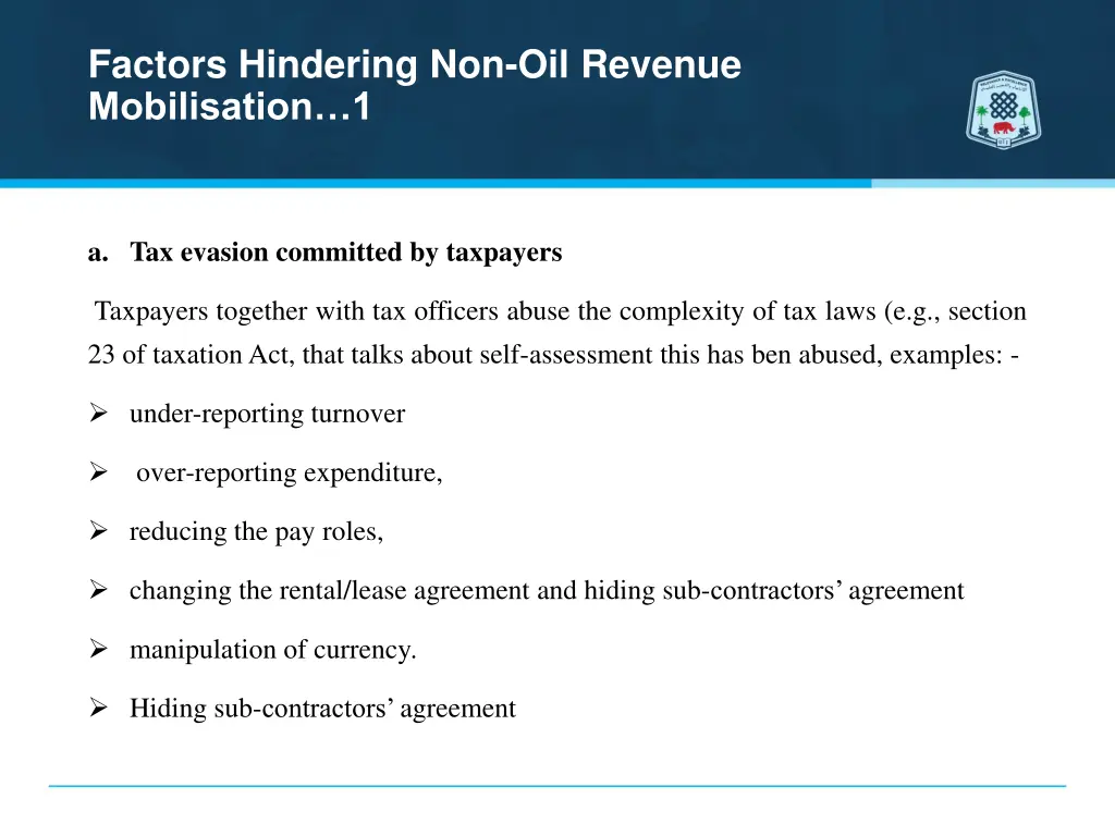 factors hindering non oil revenue mobilisation 1