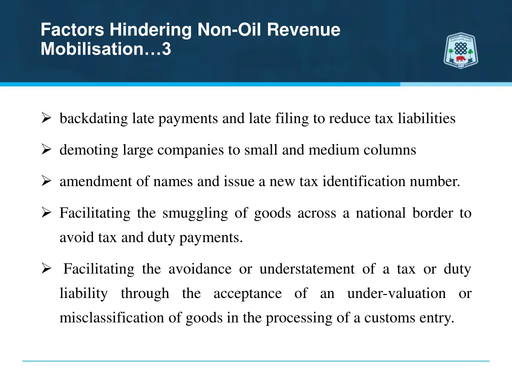 factors hindering non oil revenue mobilisation 3