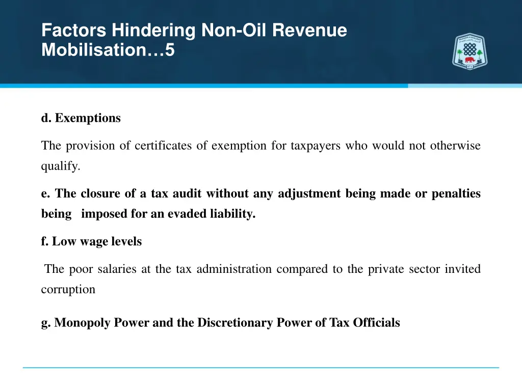 factors hindering non oil revenue mobilisation 5