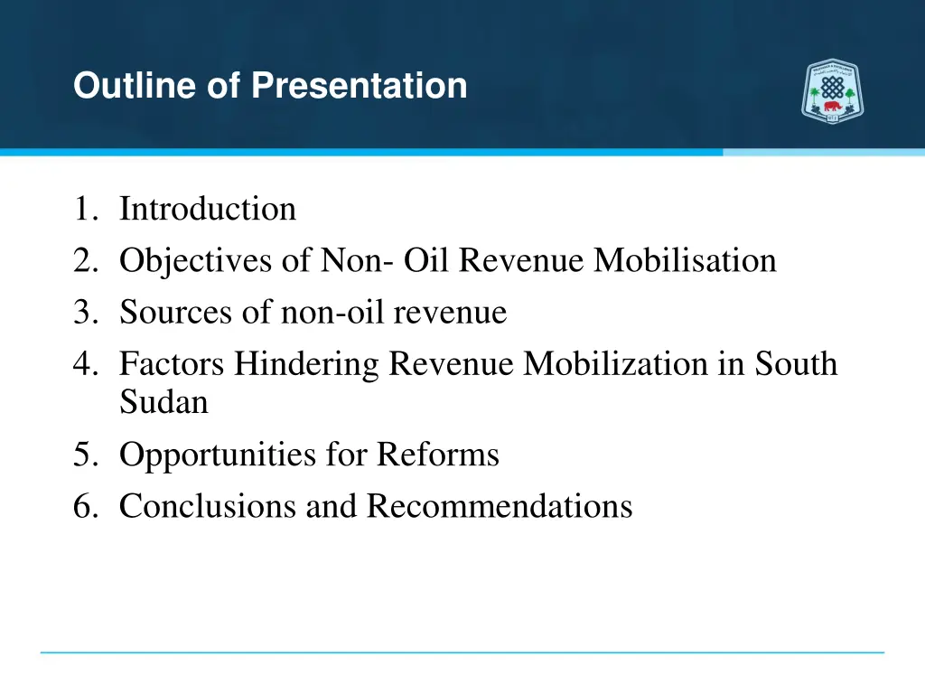 outline of presentation