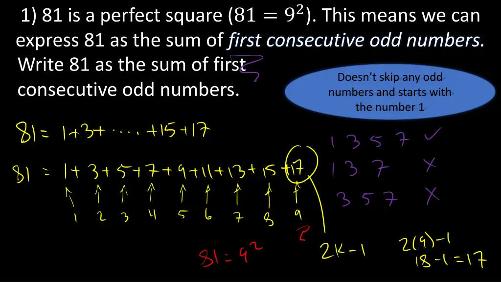 1 81 is a perfect square 81 9 2 this means