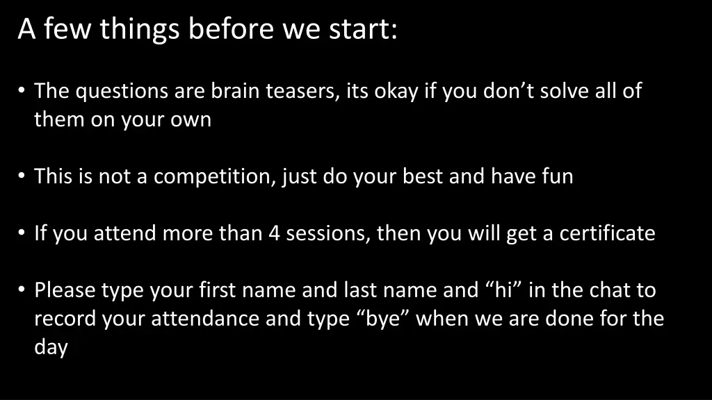a few things before we start