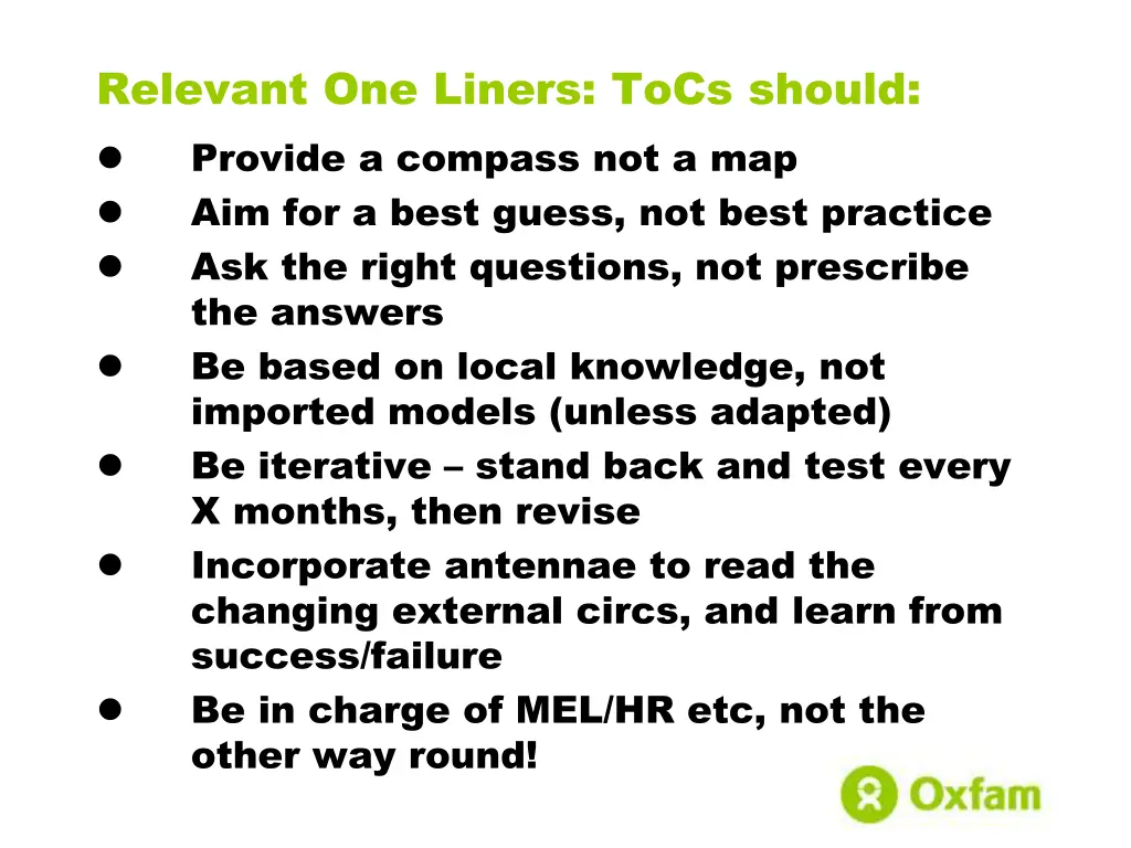 relevant one liners tocs should provide a compass